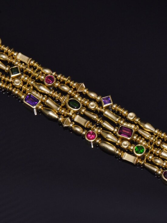 Designer Seidengang Natural Tourmaline Amethst Garnet 18K Solid Gold Bracelet - Picture 2 of 14